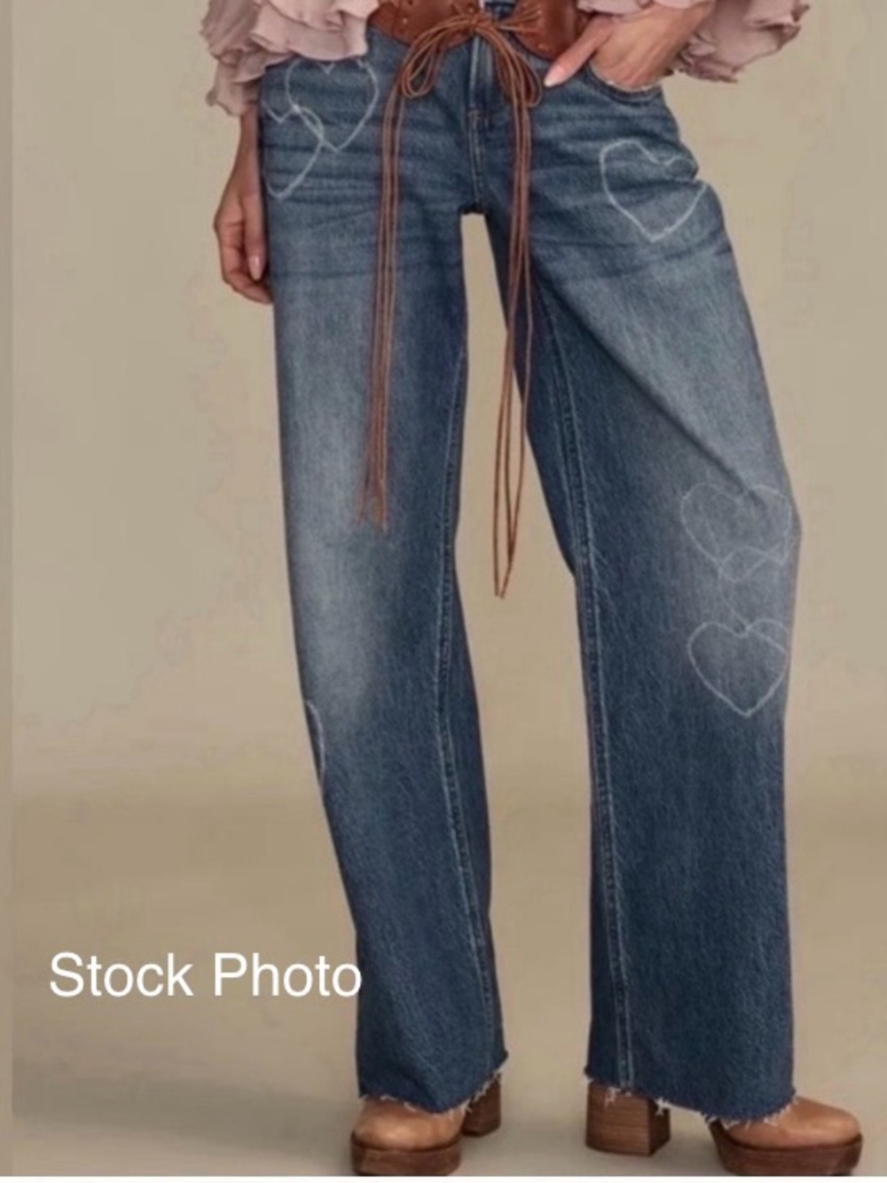 Lucky Brand Baggy Wide Leg Jeans with Laser Heart Motif • Size: 4/27 R • NWT